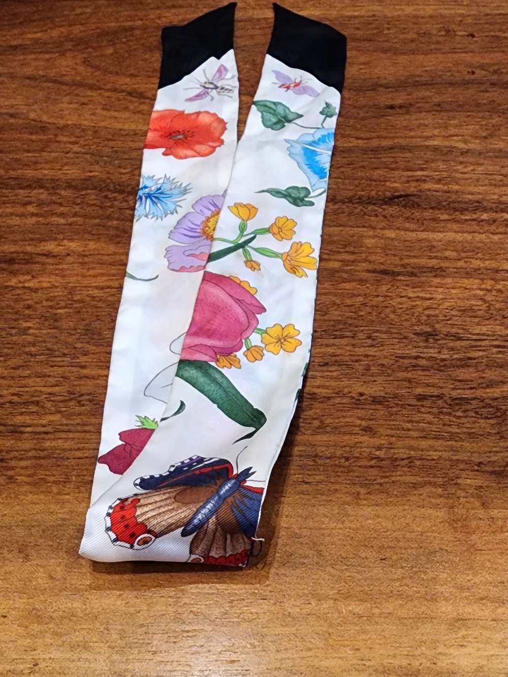 Gucci Floral Silk Twilly Scarf - White, Black, Pink, Purple, Yellow - Picture 3 of 7